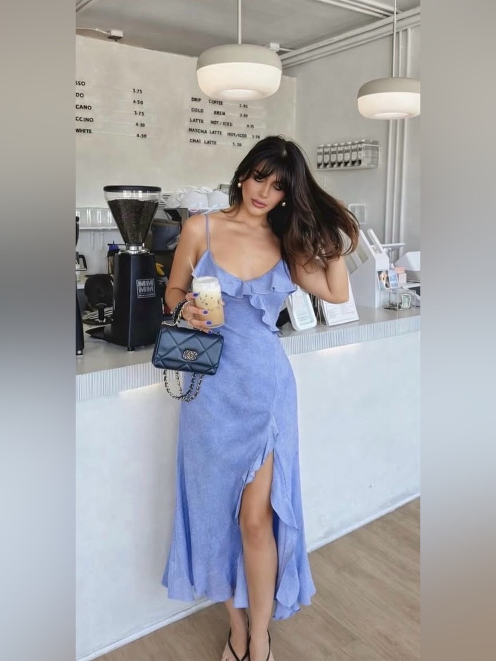 Zara Blue Linen Blend Ruffle Midi Dress size XS